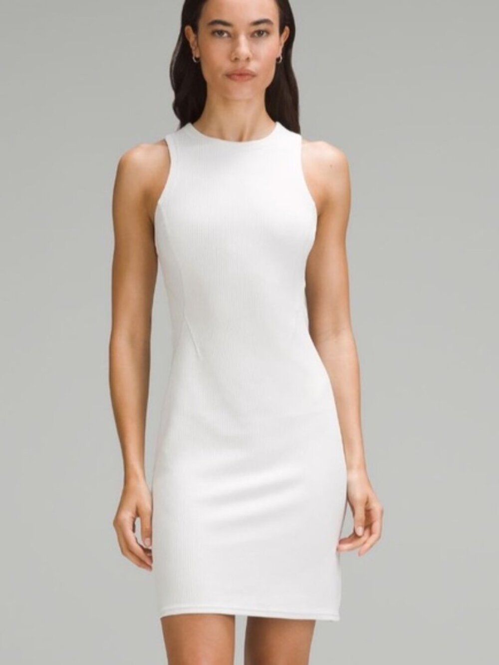 LULULEMON Ribbed Softstreme Slim-Fit Tank Dress Womens 14 White LW1ECYS